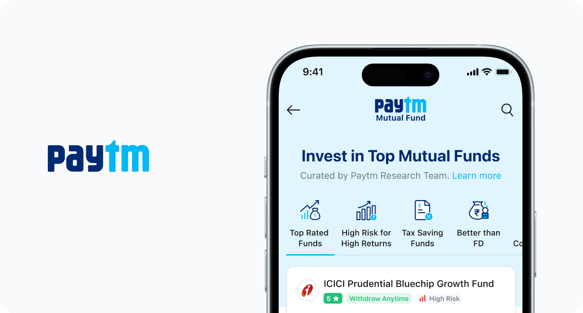 Paytm Mutual Fund mobile product interface